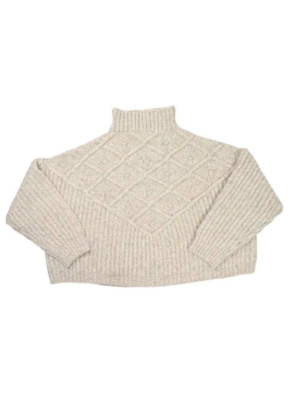 Lunya Chunky Wool Blend Diamond Knit Oversized Sweater in Beige